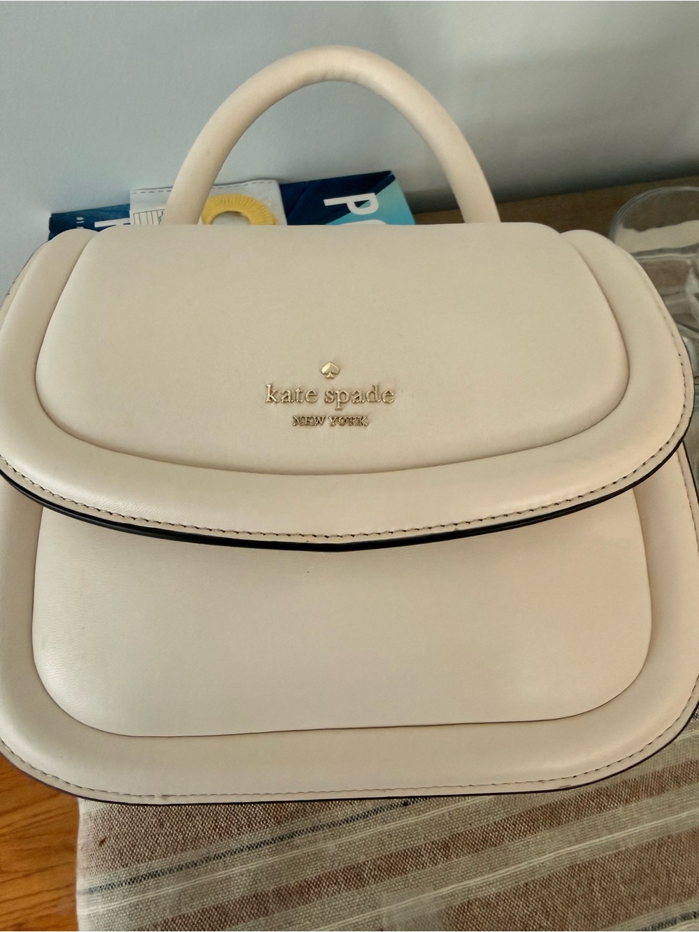 kate spade Cream Leather Top-Handle Satchel with crossbody strap